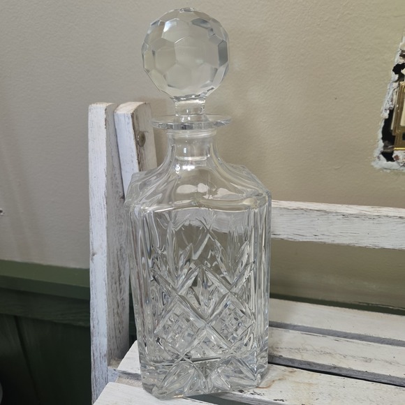 Other - Vintage Cut Crystal Square Decaner With Faceted Stopper 9.5 inch